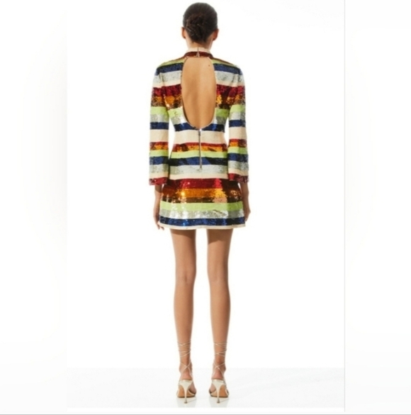 Alice + Olivia Mailynn Sequin Striped Multicolored Mini Dress SIZE 12 NWT $985 - Picture 6 of 15